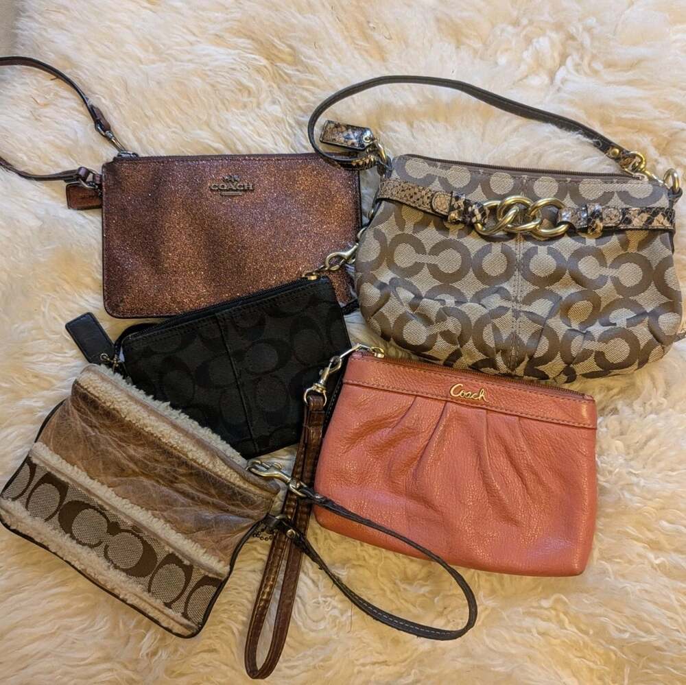 Coach Wristlet Lot 5 Signature Canvas Leather Zip Pouch
